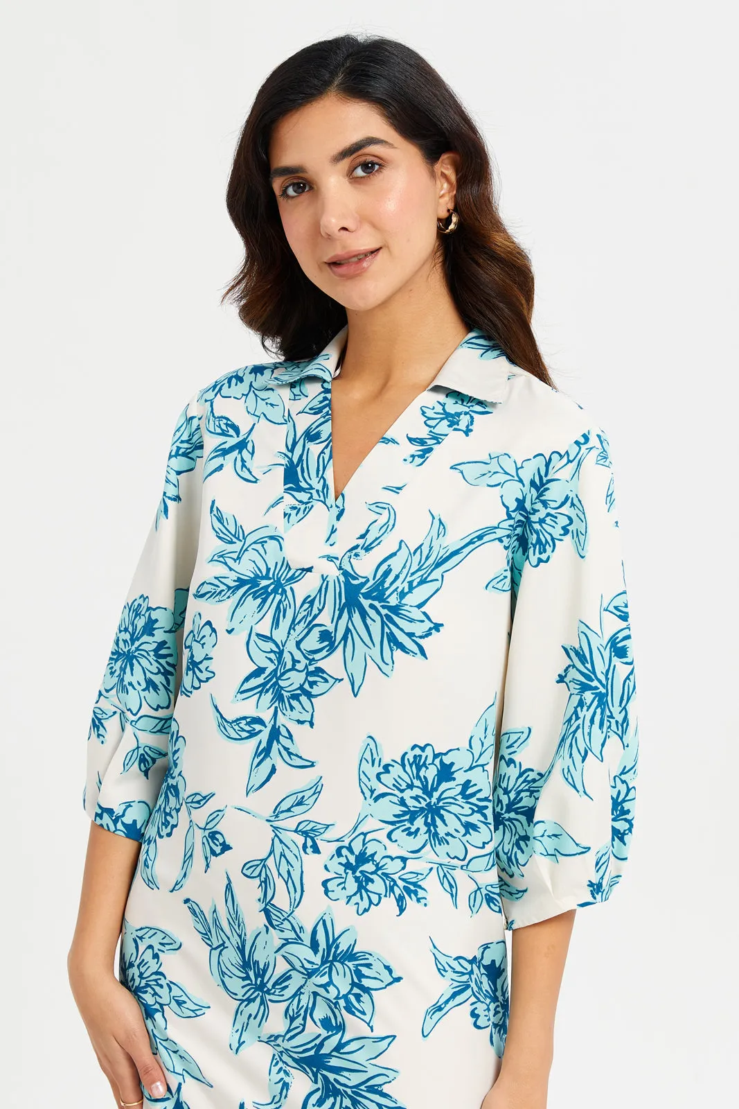 Women White And Blue Kaftan Dress