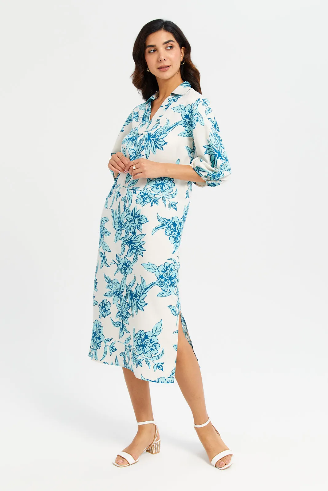 Women White And Blue Kaftan Dress