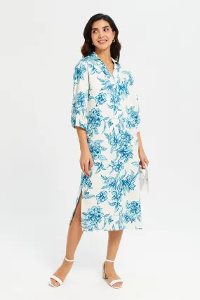 Women White And Blue Kaftan Dress