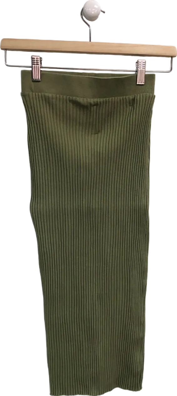 Zara Olive Green Ribbed Midi Skirt UK S