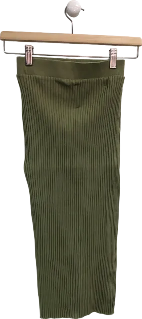 Zara Olive Green Ribbed Midi Skirt UK S