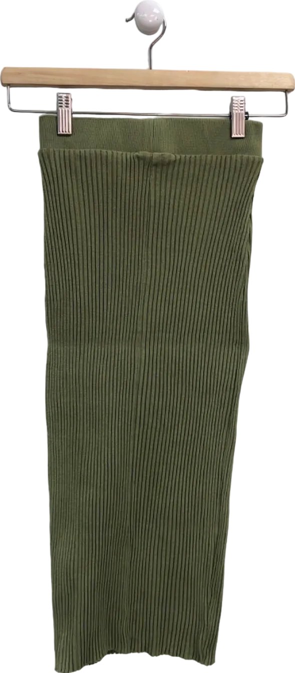 Zara Olive Green Ribbed Midi Skirt UK S