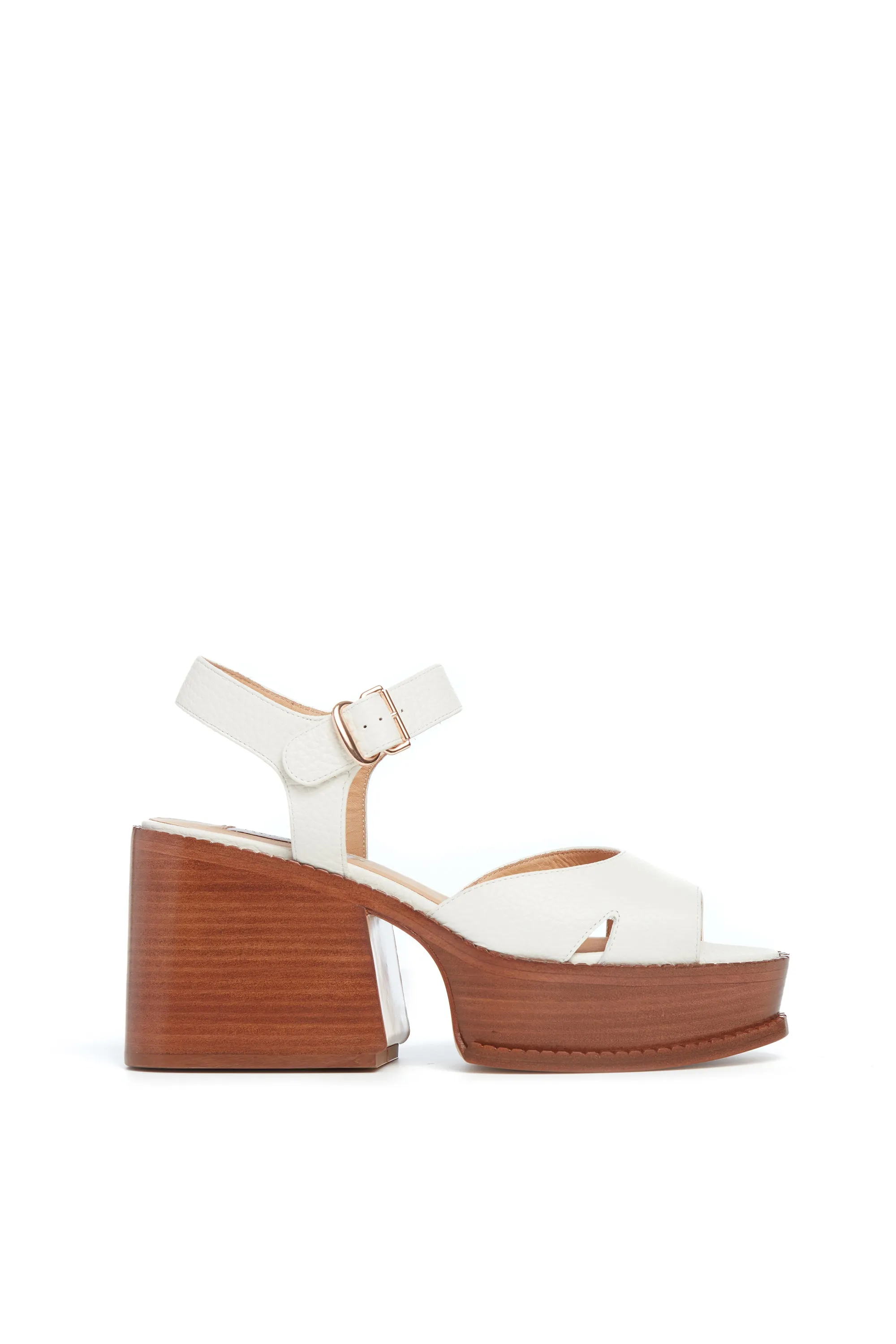 Zuri Platform Sandal in Cream Textured Leather